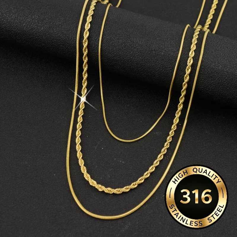 Women's Vintage Stacking Necklace, Three-Layer Snake Bone Chain